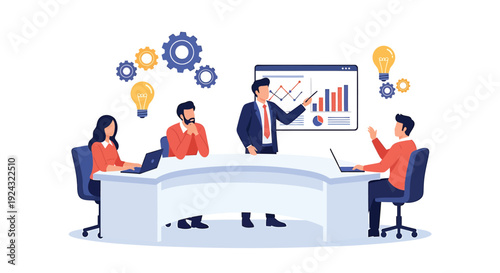Business meeting vector illustration, teamwork and discussion