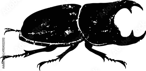 Black silhouette of a stag beetle with detailed mandibles and legs, side view insect vector illustration