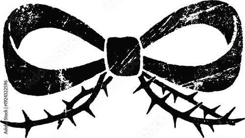 vintage black ribbon bow with thorny vine, grunge decorative design element