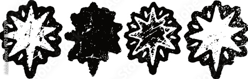 four black and white distressed splash shapes with starburst and irregular edges