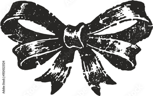Vintage black bow illustration with textured shading and classic ribbon design