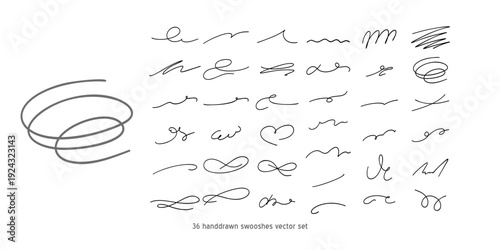 Calligraphy collection of wavy swooshes. Hand drawn swash, emphasis, line shape. Typographic extension simple stroke underline decoration for text, logo. Minimalist letter tail isolated elements
