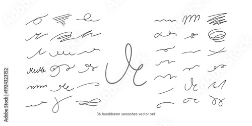 Calligraphy collection of wavy swooshes. Hand drawn swash, emphasis, line shape. Typographic extension simple stroke underline decoration for text, logo. Minimalist letter tail isolated elements