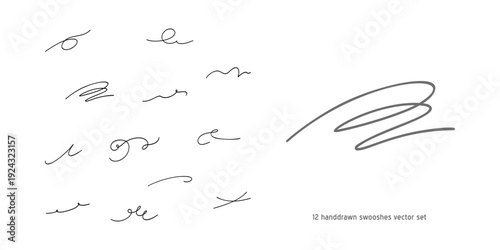 Calligraphy collection of wavy swooshes. Hand drawn swash, emphasis, line shape. Typographic extension simple stroke underline decoration for text, logo. Minimalist letter tail isolated elements