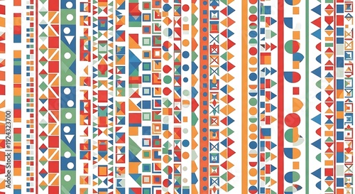 Colorful Geometric Pattern With Various Shapes And Lines On White Background For Design Elements