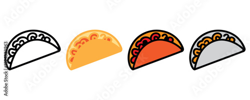 Hand drawn colorful tacos set flat lay illustration food vector design