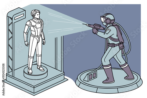 Futuristic Disinfection of Humanoid Robot in Chamber.