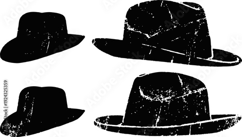 Set of vintage men's hats in silhouette classic fedoras and trilby hat shapes in black