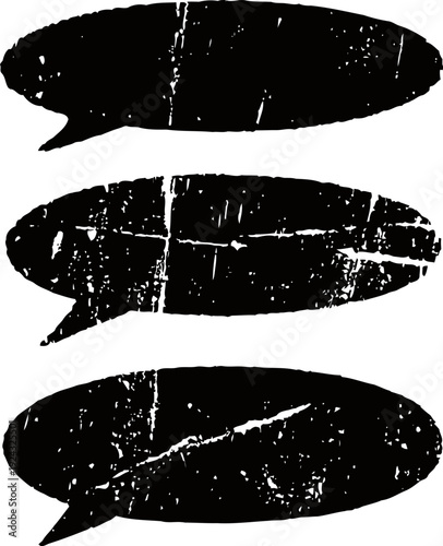 Grunge speech bubbles set with distressed texture, empty conversation icons in black