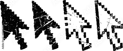 grunge pixelated computer cursor arrows in black and white with distressed texture