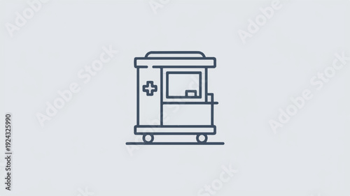 Minimal line art icon of mobile vaccination clinic cart