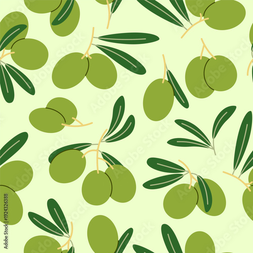Green Olives and Leaves Seamless Pattern
