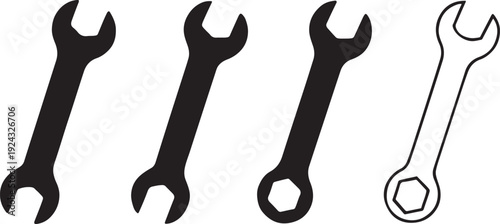  Wrench Tool Icons – Spanner Repair Equipment Vector Set.