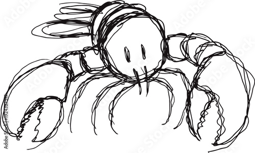 Hand drawn black ink crab sketch minimalist aquatic marine life illustration with claws and antennae