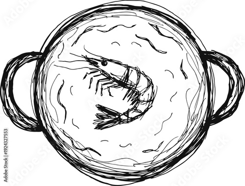 shrimp in cooking pot hand drawn seafood ingredient isolated on white background