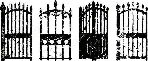 vintage wrought iron gates silhouettes with ornate decorative details in black