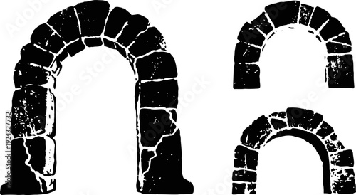 Ancient stone archways set with rough textured bricks in various sizes and shapes