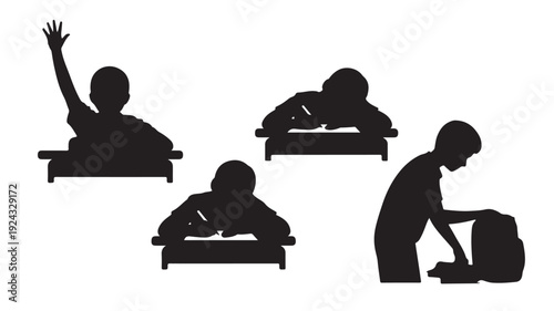 Vector Illustration Of Silhouetted Students In Classroom Setting For Education And Learning Concept