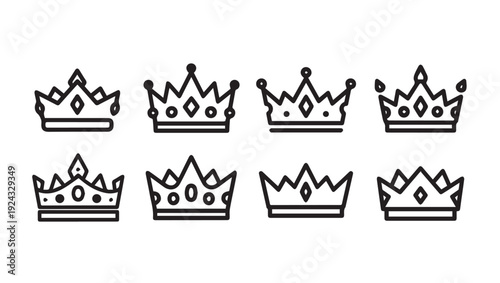 Collection of Simple Crown Icons. Royal Symbols. Vector Graphic