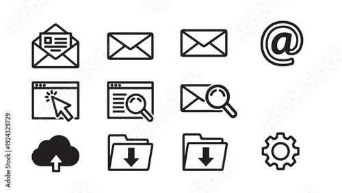 Communication and Technology Icons: Email Cloud Search Download Settings