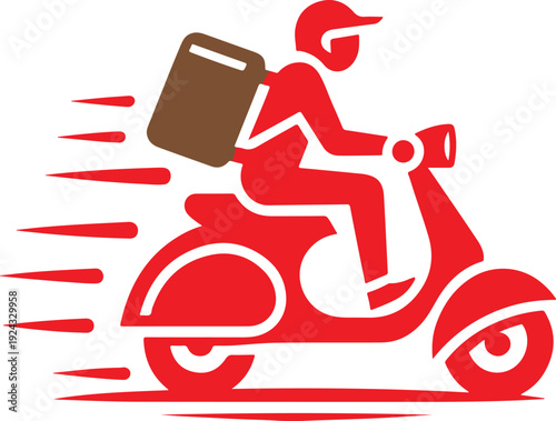 Delivery rider on a red scooter with a food box swift transportation