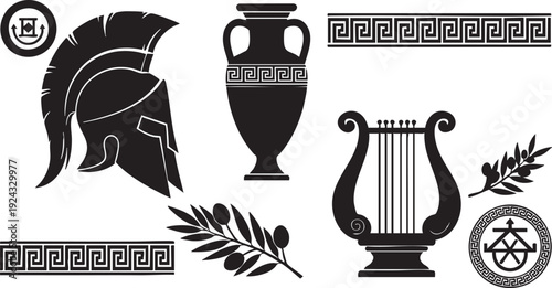 Ancient Greek symbols and black white