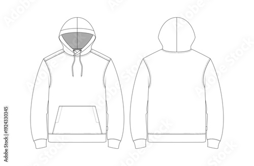 Regular Fit Custom Kangaroo Pocket Hoodie Technical Flat Sketch Vector Illustratio
