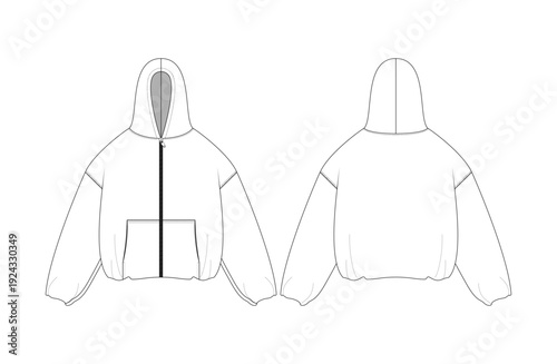 Oversized Baggy Hoodie Technical Flat Sketch Vector Illustration