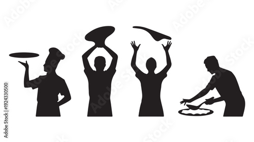 Vector Illustration Of Silhouette Chefs Preparing Food For Restaurant And Culinary Concepts