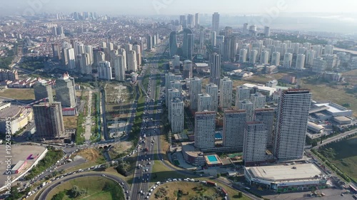 Aerial footage of buildings in Istanbul's Esenyurt and Beylikdüzü districts; empty streets during the pandemic. Drone footage of crowded Istanbul, skyscrapers. Images from ports during the pandemic.