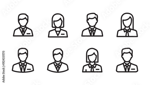 Diverse Business People Icons Representing Teamwork and Professionals in Suits