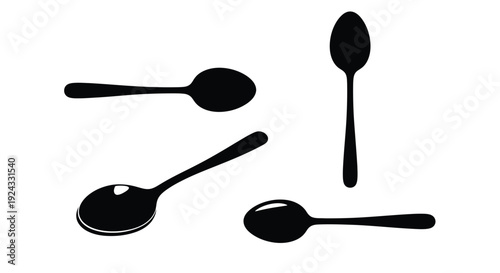 Four black spoon silhouettes show various angles for dining.