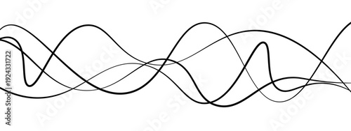 Minimalist Abstract Black and Gray Wavy Line Vector Backgrounds Featuring Smooth Flowing Curves, Overlapping Sine Wave Patterns, and Modern Monochrome Line Art Design. 