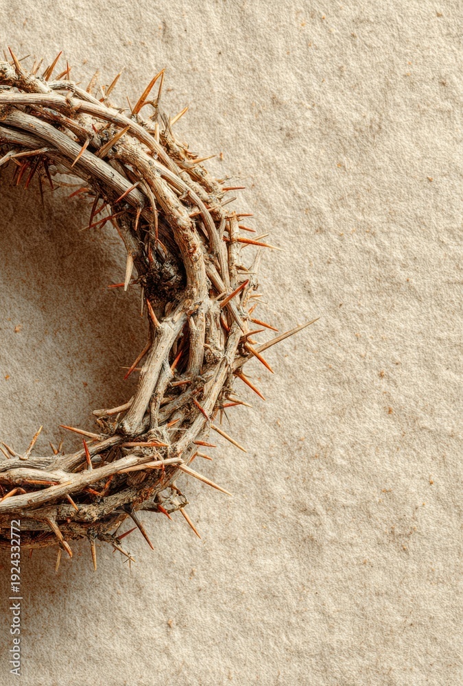 Fototapeta premium Crown of thorns on beige background for Easter-themed decoration