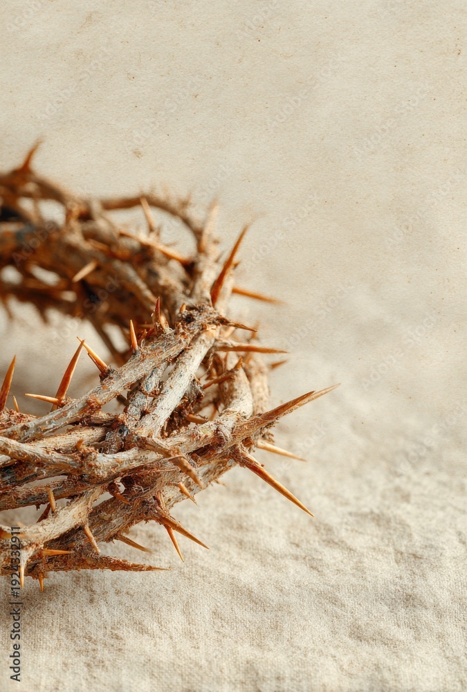 Fototapeta premium Crown of thorns on beige background, Easter religious symbol