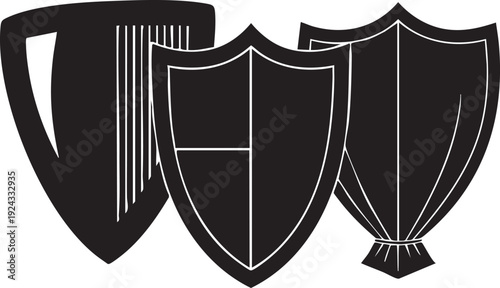 Black and white harp shield and curtain