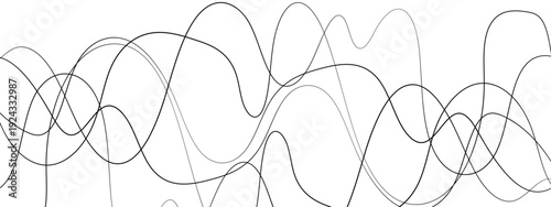 Minimalist Abstract Black and Gray Wavy Line Vector Backgrounds Featuring Smooth Flowing Curves, Overlapping Sine Wave Patterns, and Modern Monochrome Line Art Design. 