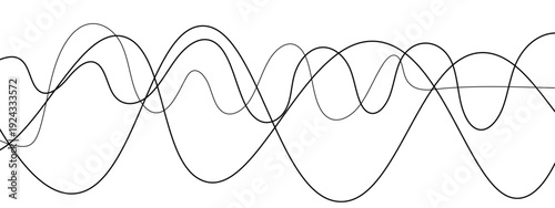 Minimalist Abstract Black and Gray Wavy Line Vector Backgrounds Featuring Smooth Flowing Curves, Overlapping Sine Wave Patterns, and Modern Monochrome Line Art Design. 