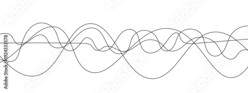 Minimalist Abstract Black and Gray Wavy Line Vector Backgrounds Featuring Smooth Flowing Curves, Overlapping Sine Wave Patterns, and Modern Monochrome Line Art Design. 