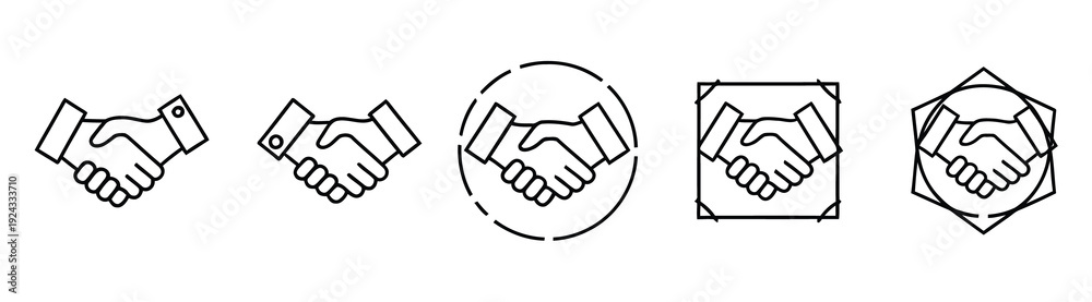 Obraz premium Set of handshake icons representing agreement and partnership, isolated on transparent background for easy use.