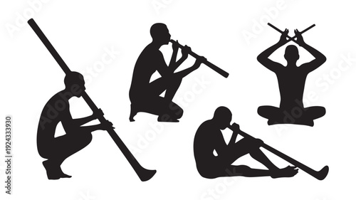 Vector Silhouette Illustrations Of People Playing Didgeridoo For Music And Cultural Concept