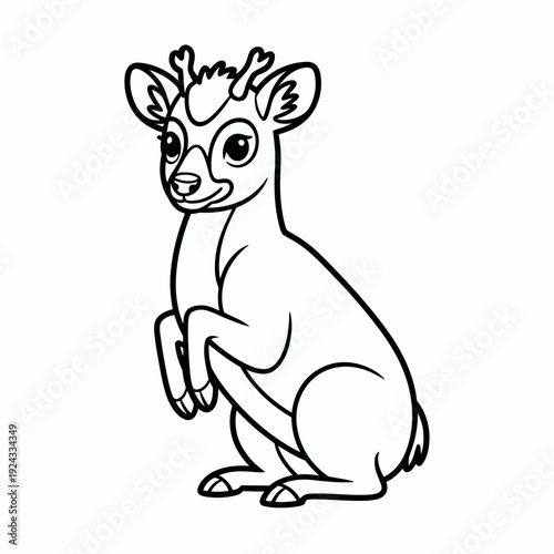 A stylized illustration of a young kangaroo sitting upright with its arms resting on its knees isolated on white background, Vector, illustration