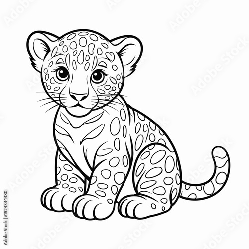 A charming sketch of a young lion cub sitting peacefully on the ground isolated on white background, Vector, illustration