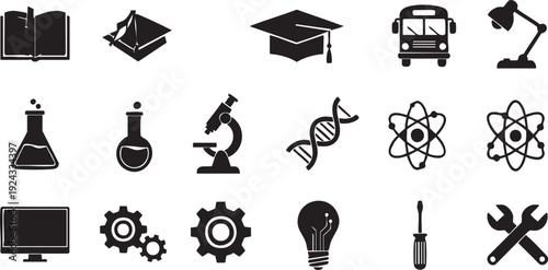 Black and white of education and science symbols school