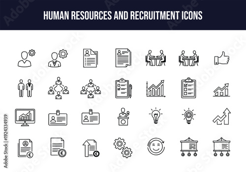 Human resources and recruitment icons set for business and employment