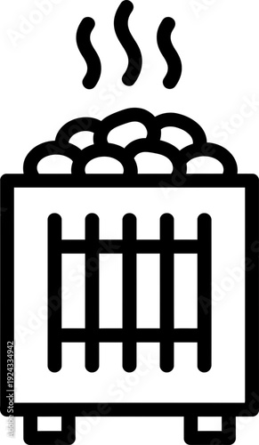 Sauna indoor heater icon in outline style. Steaming hot rocks for spa relaxation and wellness. Vector symbol for website button, app logo