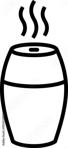 Steaming essential oil diffuser or humidifier. Black outline icon with vapor. Health and spa concept. Vector illustration for home appliance