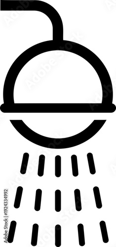 Black outline shower symbol with water drops flowing. Bathroom, hygiene and cleaning concept. Outline style vector icon for website, app, infographic