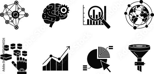 Business intelligence and data analysis icon set seo friendly