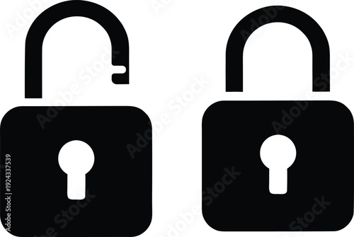 Two black padlocks with keys side by side on white background